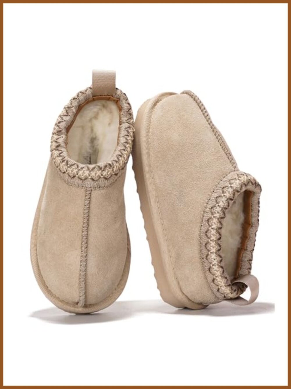 Genuine Leather Kids Slippers Memory Foam Shearling Lined Non-Slip Slip On Shoes